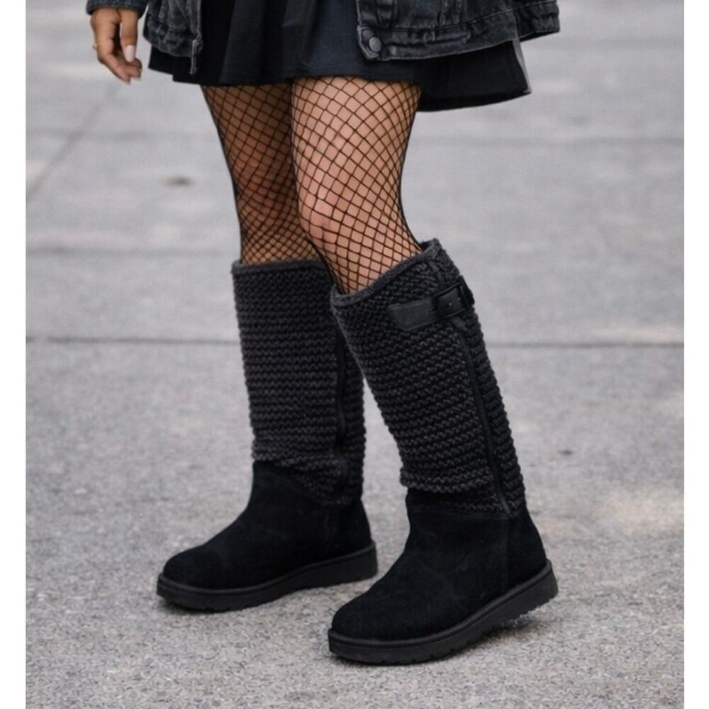 UGG Shaina Sheepskin Knit Black Boots 7 Convertible 1125494